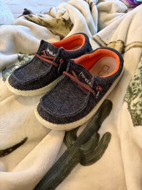 Hey Dude Kids Navy Knit Slip-On Sneakers with Orange Accent
